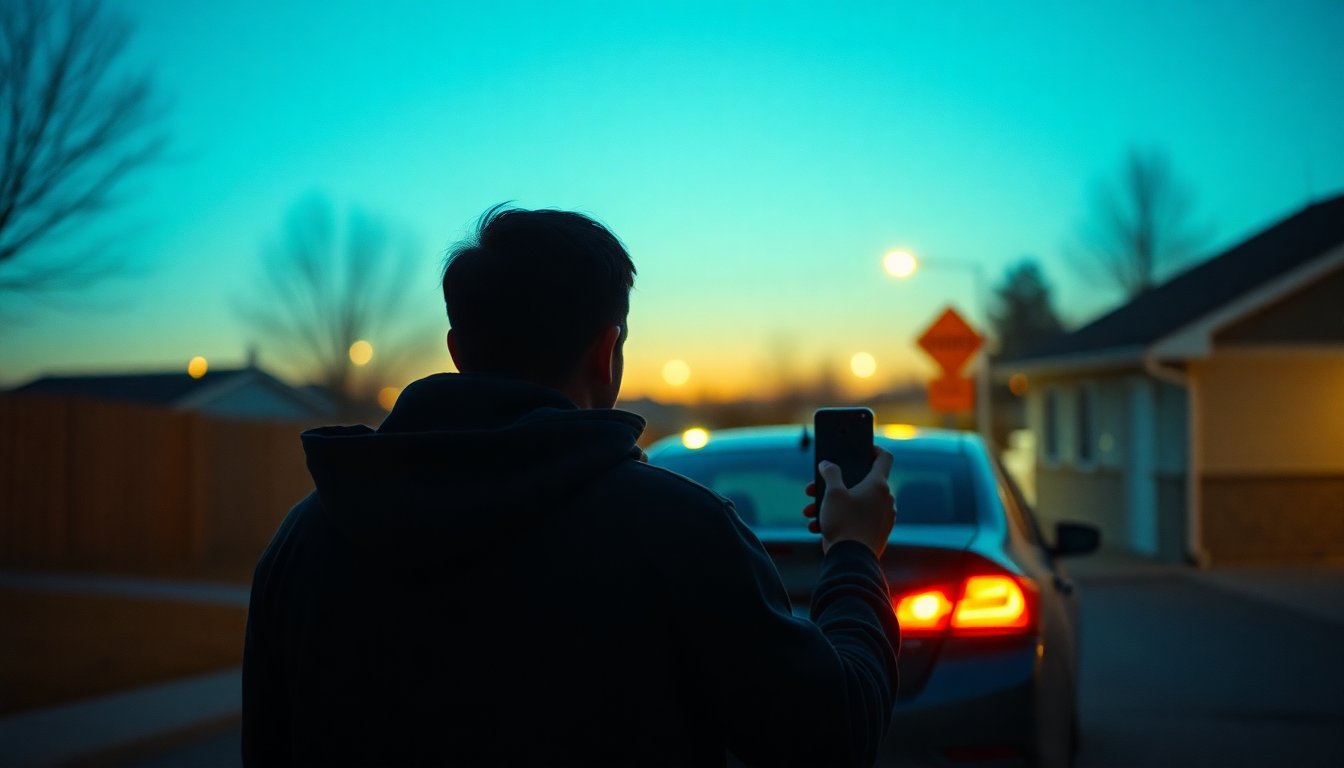 Pessoa avaliando um carro usado no fim de tarde
